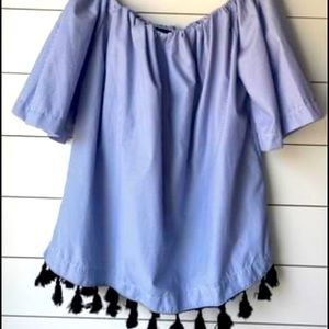 Off-the-shoulder tassel top